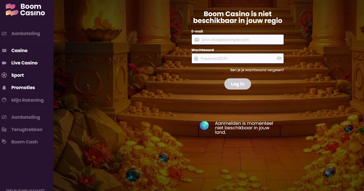 Actuele Boom Casino website-interface